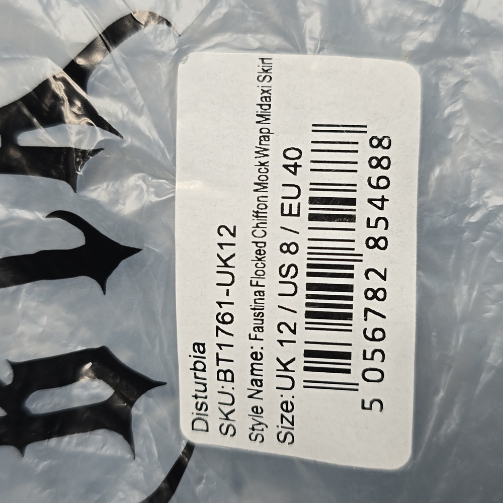 1499 NWT Disturbia Faustina Flocked Chiffon Mock Wrap Midaxi Skirt US 8 - Picture 8 of 8